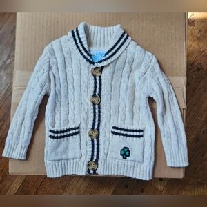 The Bridges of Erin Boutique Cream Cable Knit Varsity Sweater size 6M Clover